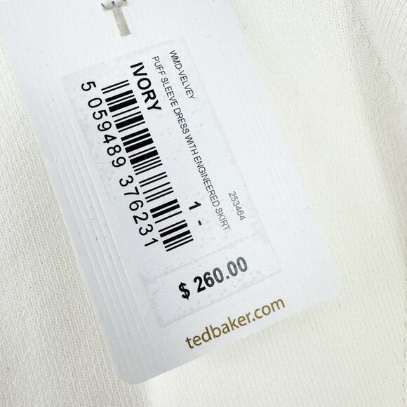 Ted Baker Short Puffed Sleeve Engineered Skirt Dress Crewneck Size 1/ XS NWT - Picture 9 of 14